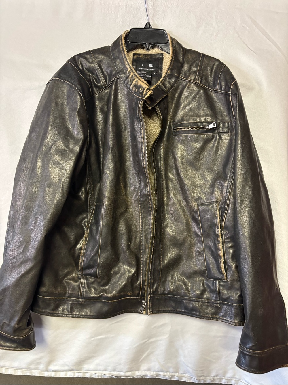 i5 Premium Apparel Black Faux Leather Jacket Full Zip Lined Men's L 44"